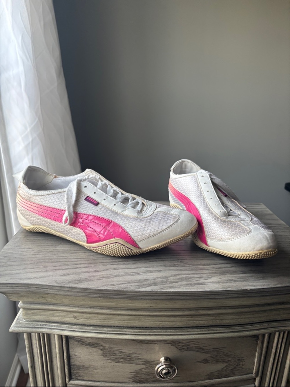 Puma Women's White Sneakers with Pink Stripe Accent